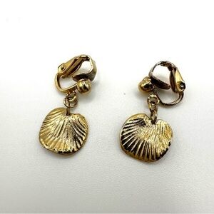 Gold Shell Clip-On Earrings Dangling clip on earrings